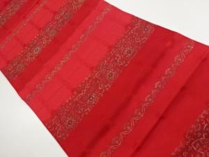 横段に花唐草模様織出し全通袋帯